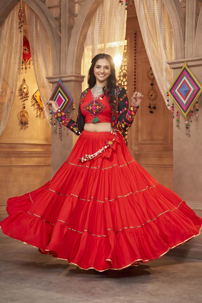 Red Color Navratri Collection Designer Lehenga Choli With Koti 