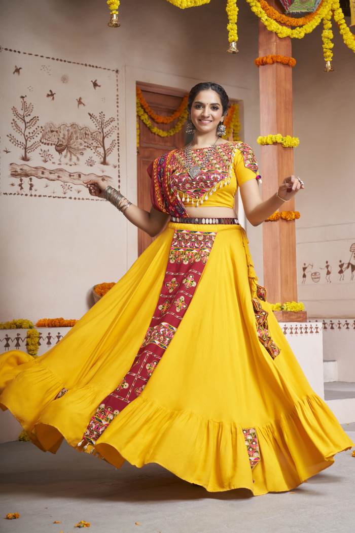 Yellow Color Navratri Collection Designer Lehenga Choli With Belt