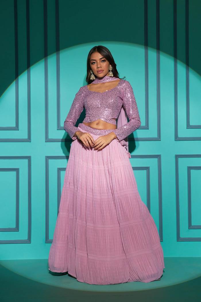 Pink Color Wedding Collection Designer Semi-Stich Lehenga Choli