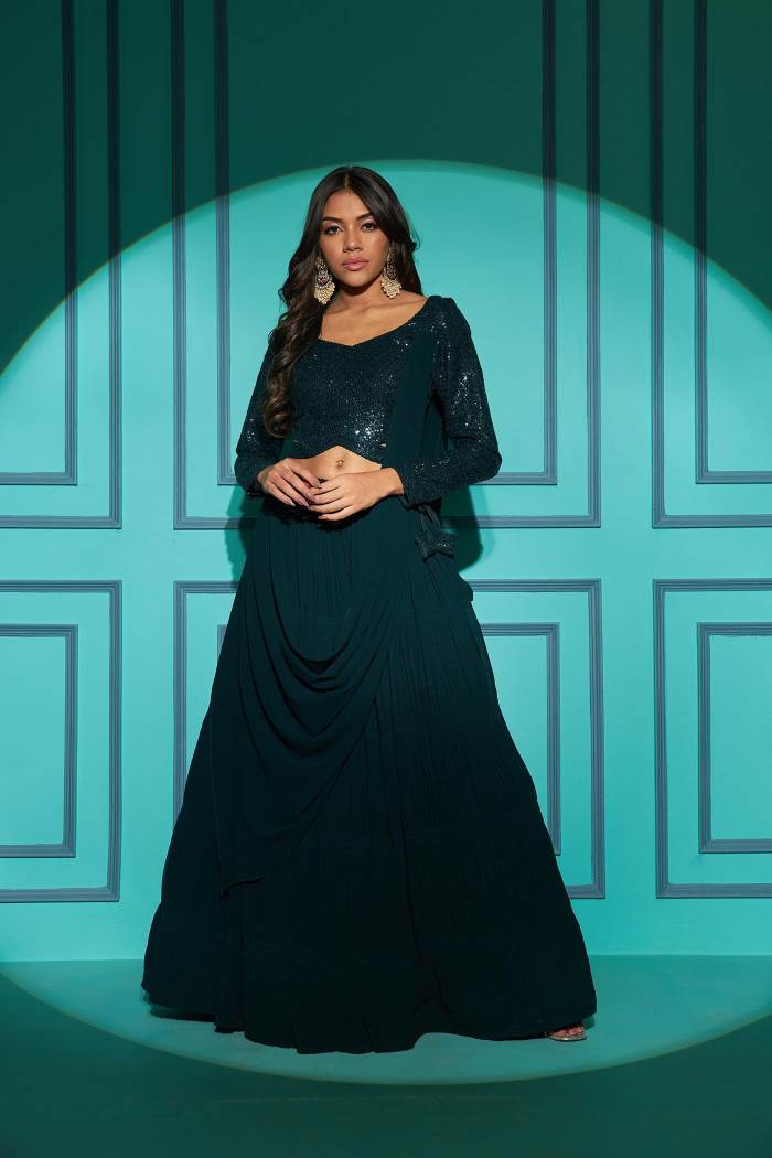 Green Color Wedding Collection Designer Semi-Stich Lehenga Choli