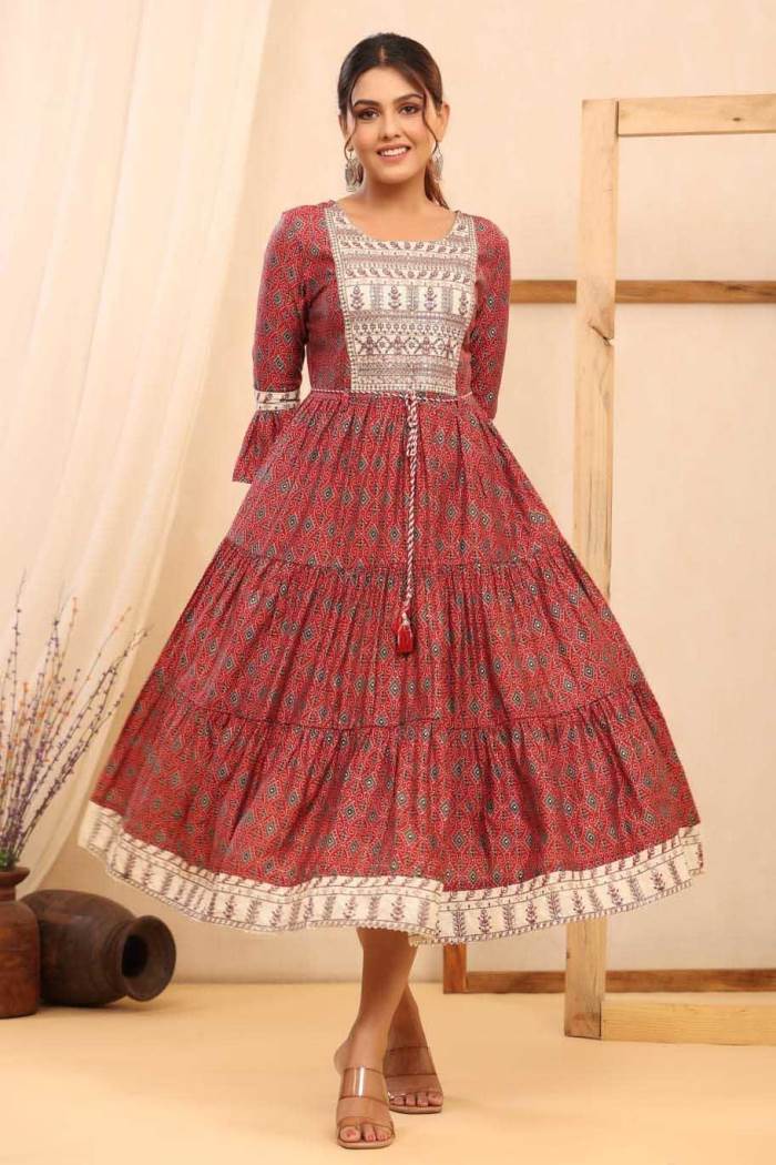 Red Color Casual Wear Gown Kurti