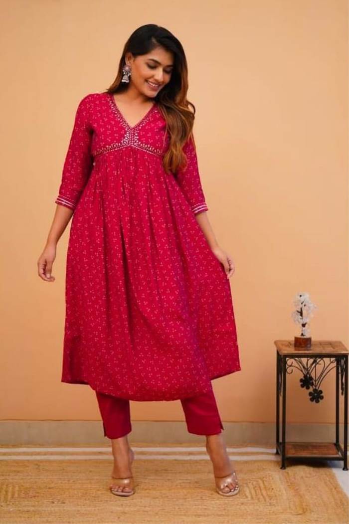 Rani Color Casual Wear Designer Kurti Set
