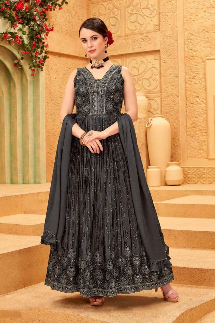 Grey Color Party Wear Designer Gown