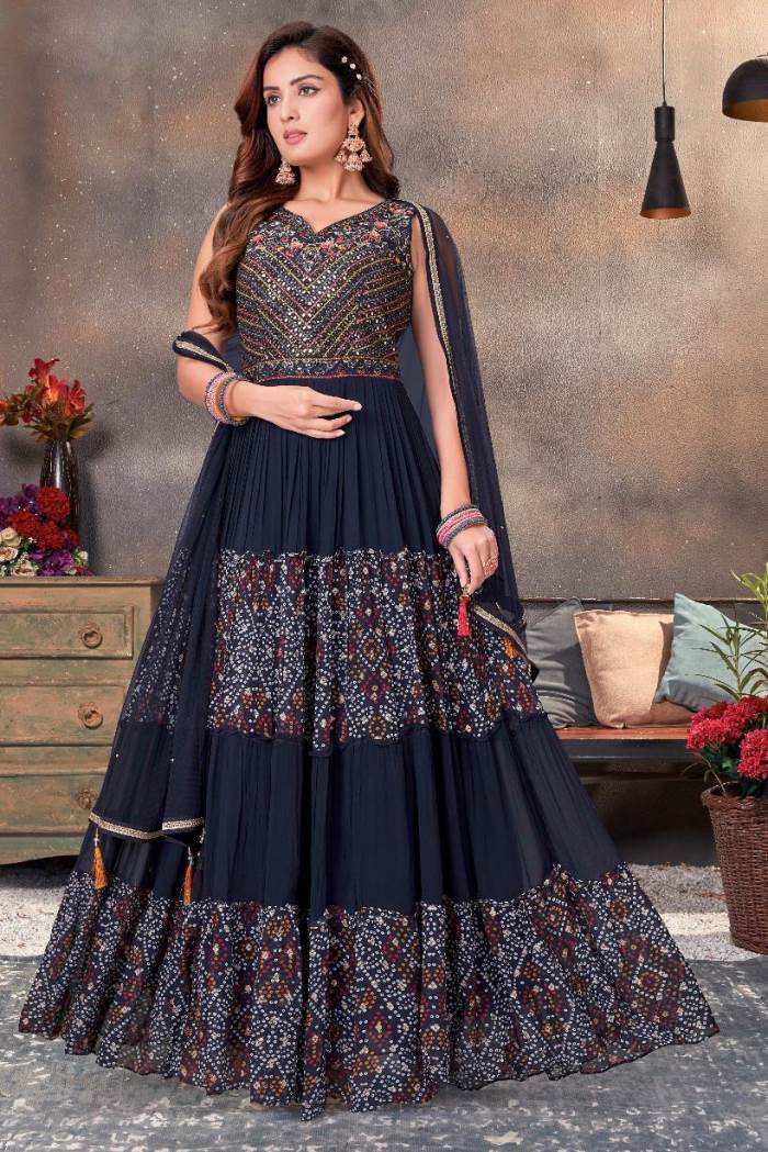 Blue Color Party Wear Designer Gown
