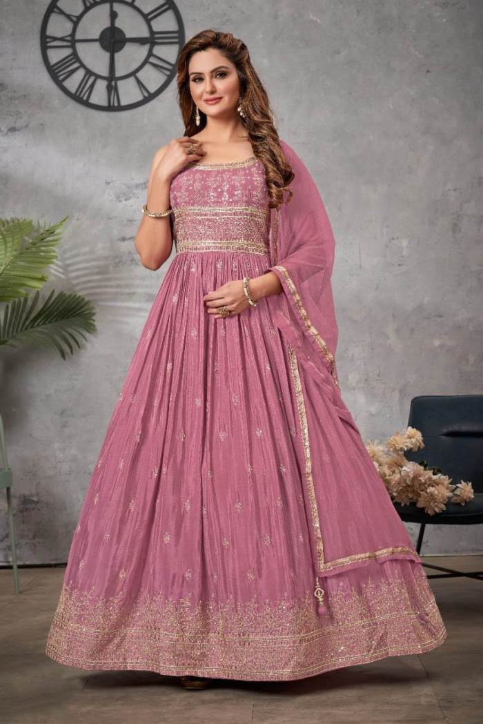 Onion Color Party Wear Designer Gown