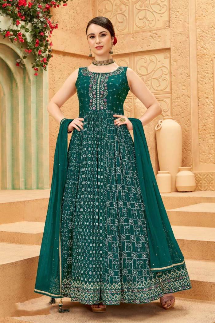 Green Color Party Wear Designer Gown 