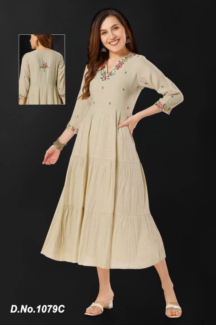 Cream Color Casual Wear Designer Gown Kurti