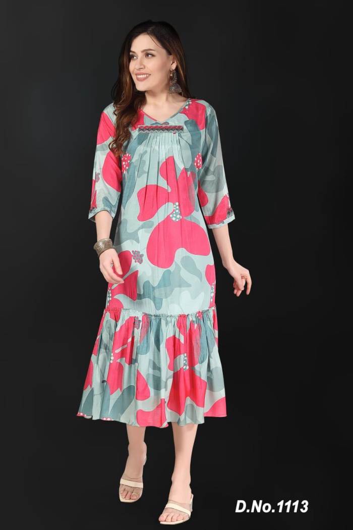 Sky Color Party Wear Designer Gown Kurti