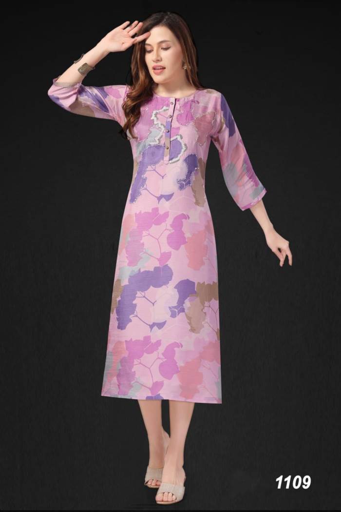 Purple Color Casual Wear Designer Straight Kurti