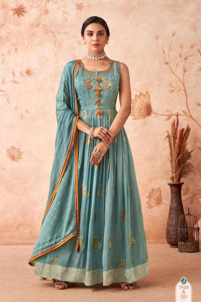 Sky Blue Color Party Wear Designer Gown