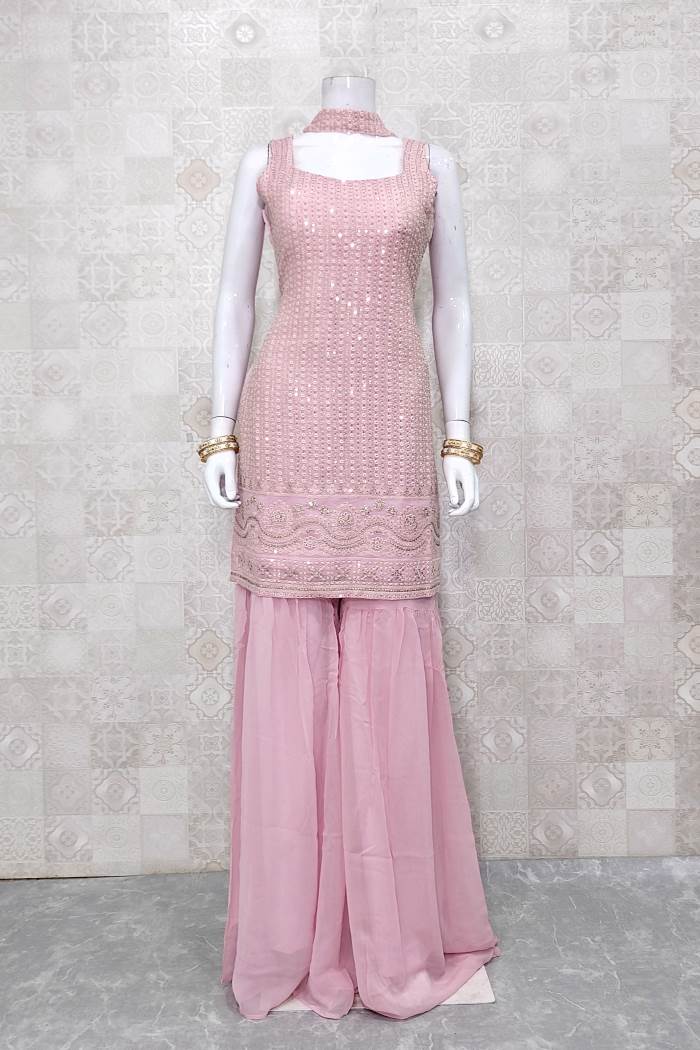 Pink Color Party Wear Indo Western Plazo Suitt