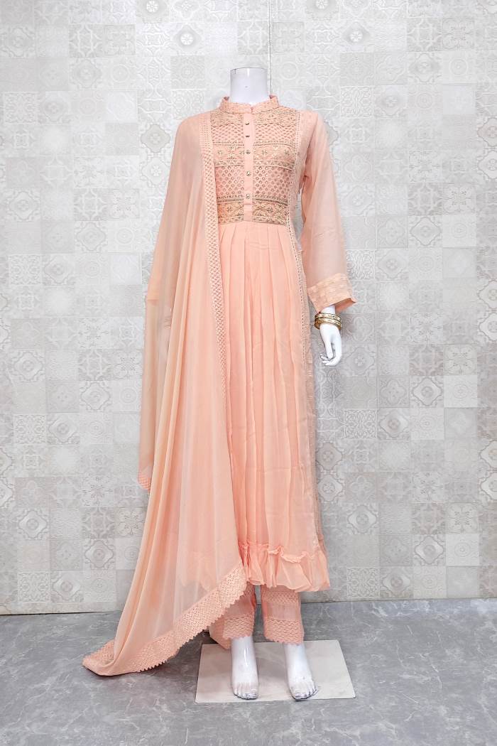Peach Color Party Wear Indo Wstern Plazo Suit