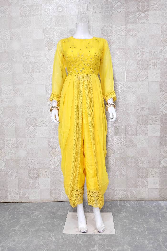 Yellow Color Party Wear Indo Western Plazo Suit