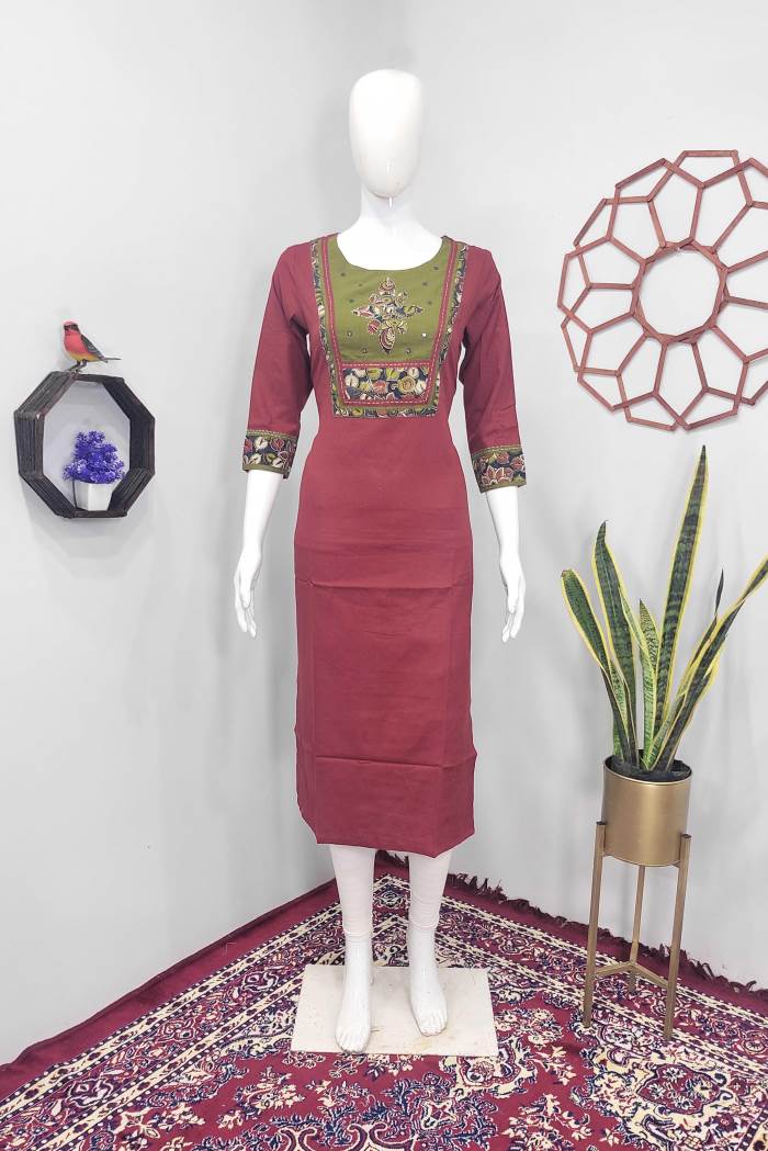 Rust Color Casual Wear Designer Kurti Set