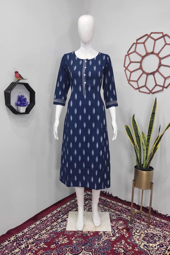 Navy Blue Color Casual Wear Designer Straight Kurti