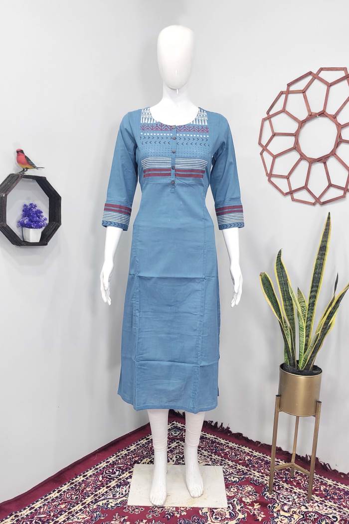 Denim Blue Color Casual Wear Designer Kurti Set