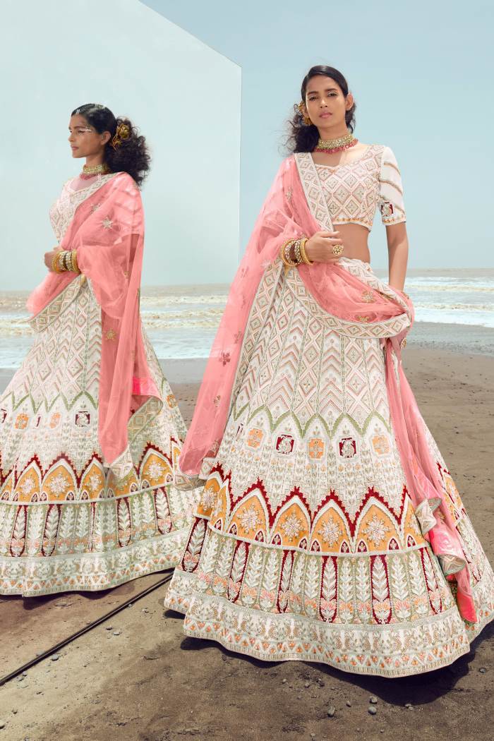 White Color wedding Wear Designer Semi-Stitched Lehenga Choli