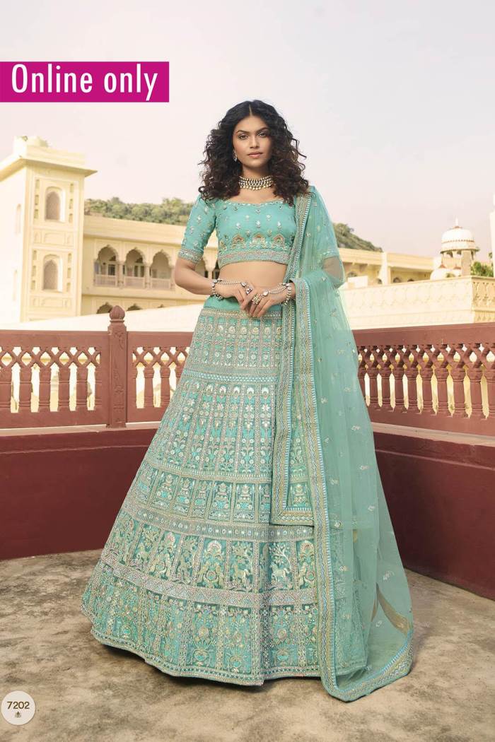 Turquoise Color Wedding Collection Semi - Stiched Lehenga Choli With Dupatta