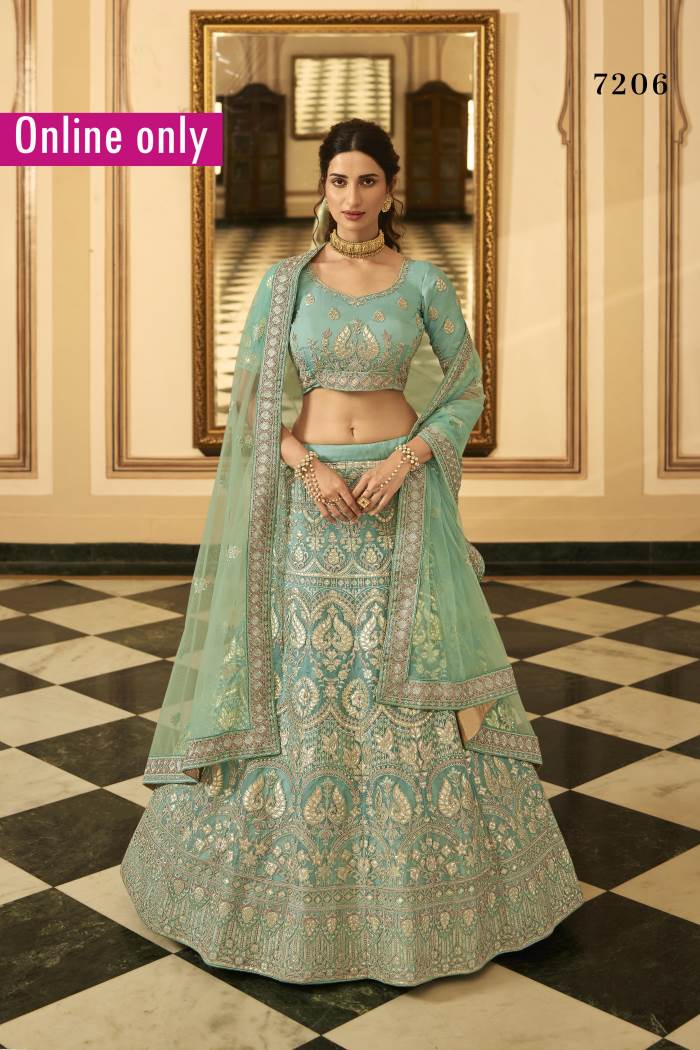 Turquoise Color Wedding Collection Semi-Stiched Lehenga Choli With Dupatta