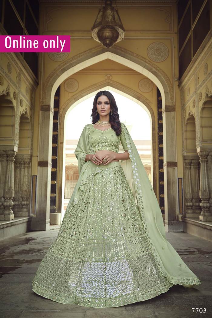 Green Color Wedding Collection Semi - Stiched Lehenga Choli With Dupatta