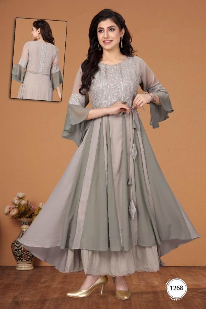 Grey Color Casual Wear Gown Kurti