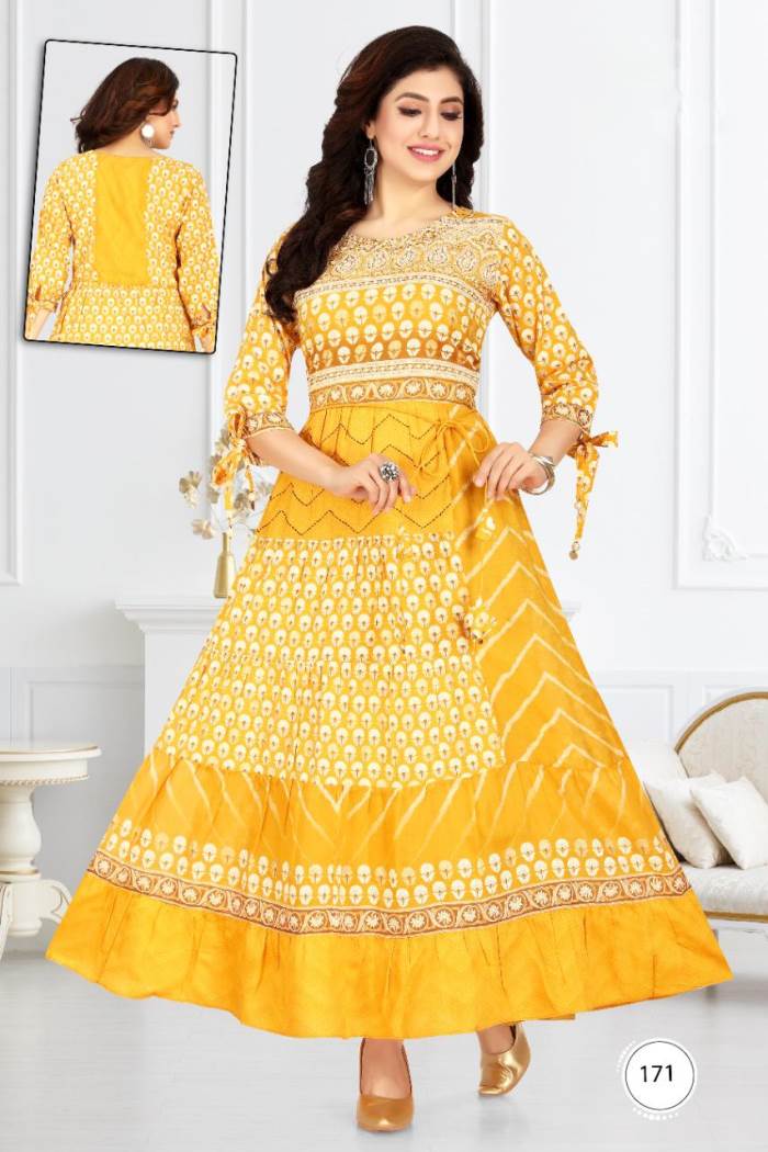 Yellow Color Party Wear Gown Kurti