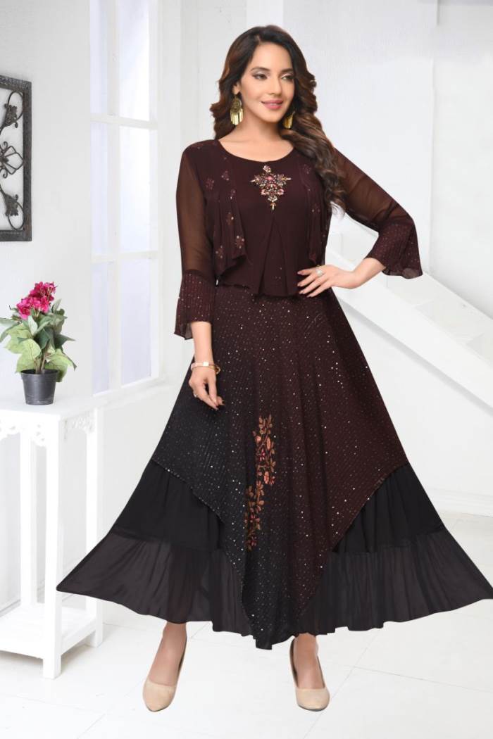 Wine Color Party wear Gown Kurti