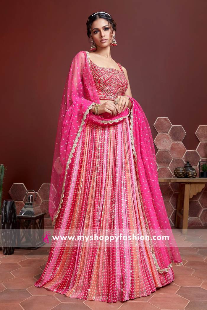Pink Color Wedding Collection Bandhni Lehenga