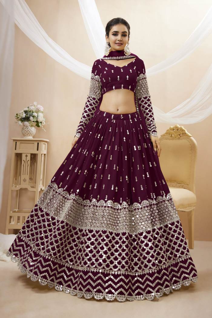 Wine Color Wedding Collection Designer Semi-Stich Lehenga Choli