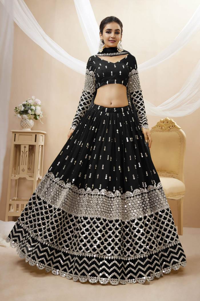 Black Color Wedding Collection Designer Semi-Stich Lehenga Choli