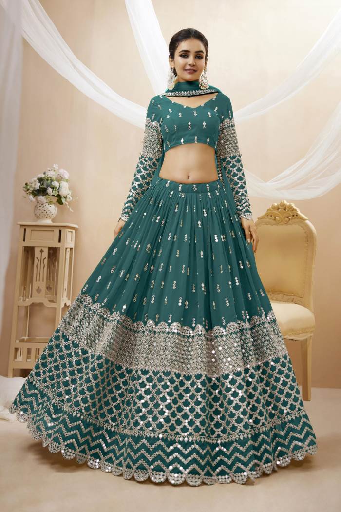 Teal Blue Color Wedding Collection Designer Semi-Stich Lehenga Choli
