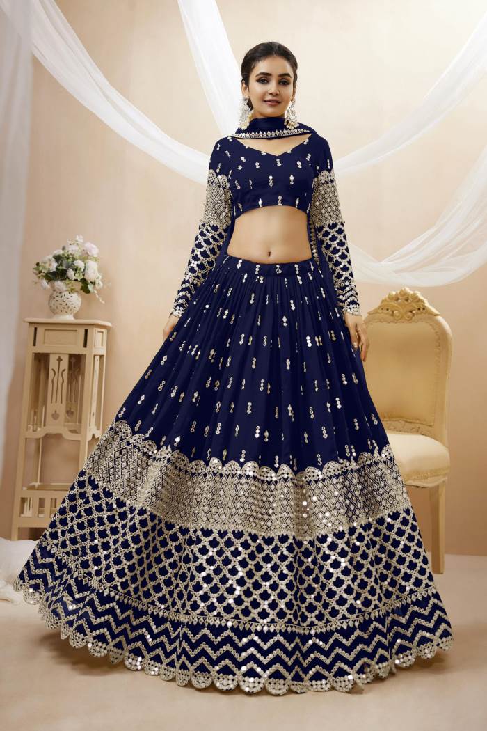 Navy Blue Color Wedding Collection Designer Semi-Stich Lehenga Choli