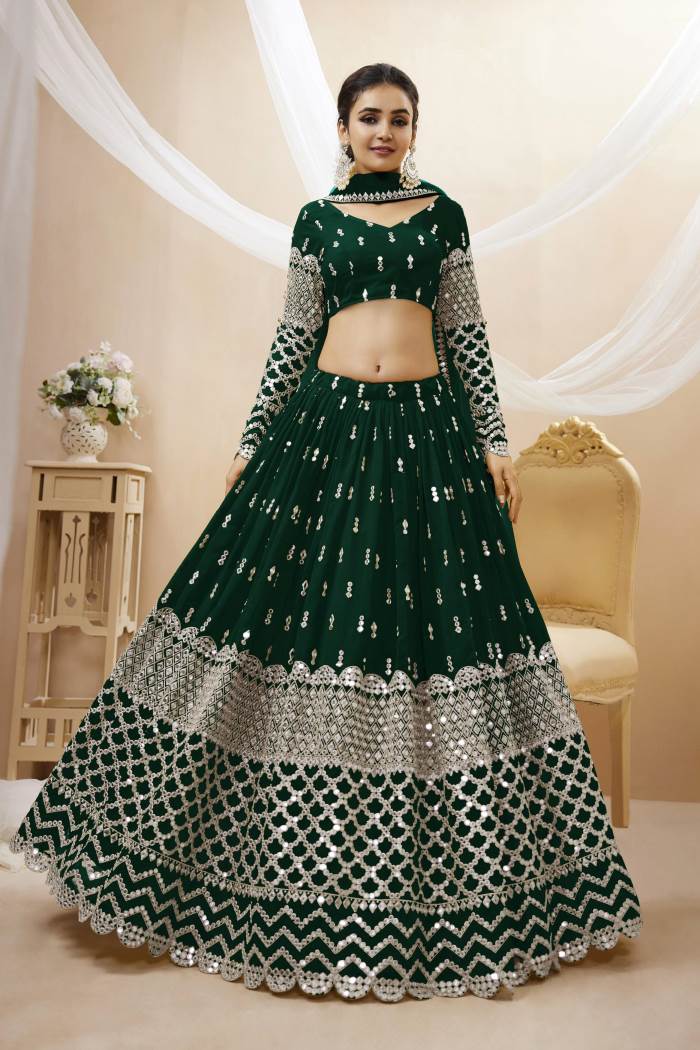 Green Color Wedding Collection Designer Semi-Stich Lehenga Choli