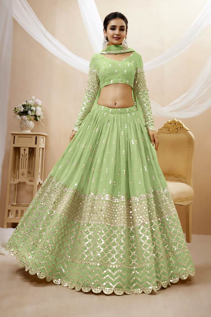 Pista Color Wedding Collection Designer Semi-Stich Lehenga Choli