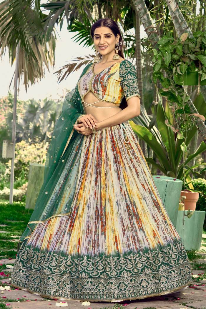 Green Color Wedding Collection Designer Semi-Stich Lehenga Choli