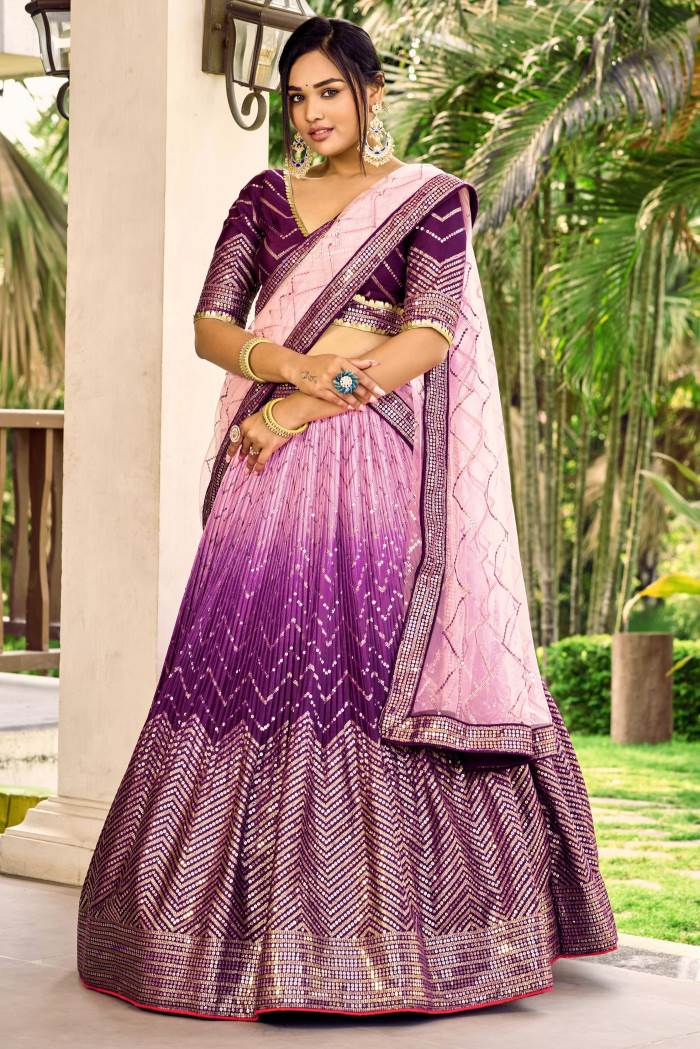 Purple Color Wedding Collection Designer Semi-Stich Lehenga Choli
