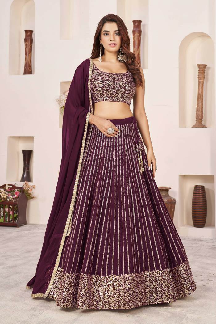 Wine Color Wedding Collection Designer Semi-Stich Lehenga Choli