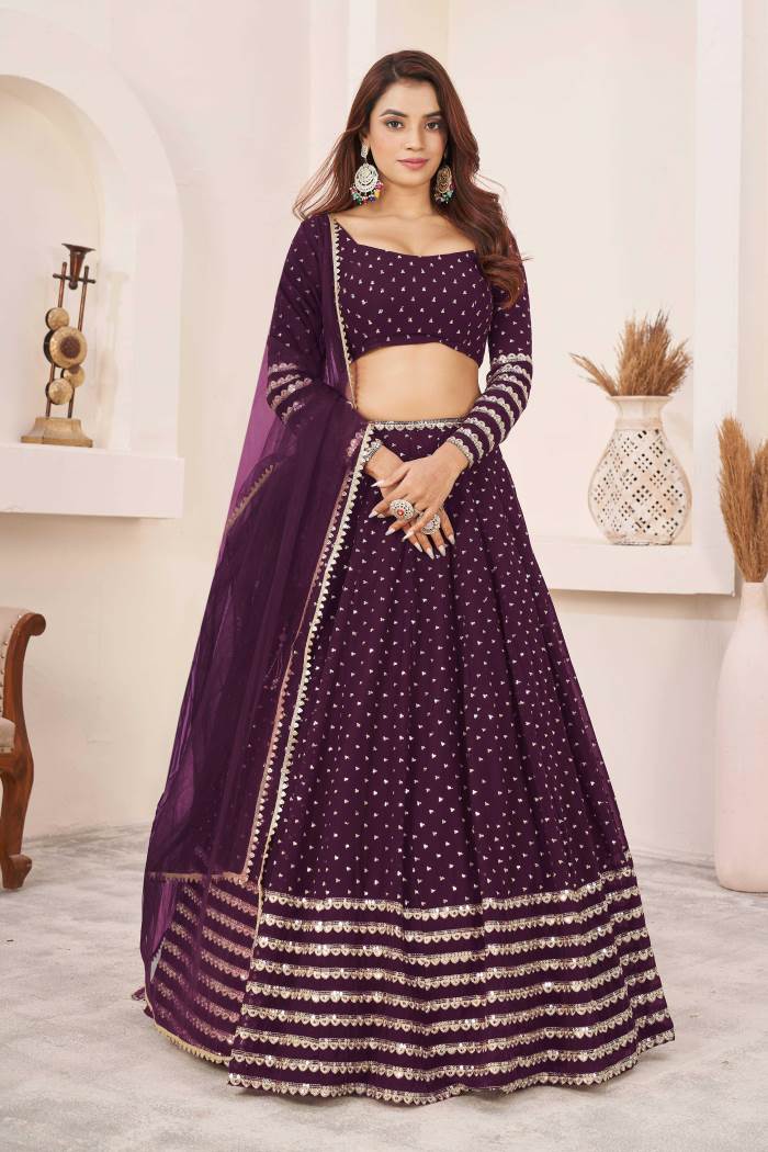Wine Color Wedding Collection Designer Semi-Stich Lehenga Choli