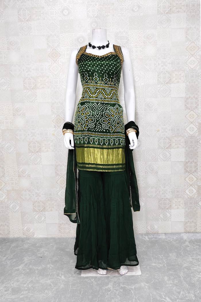 Green Color Party Wear Indo Western Plazo Suit