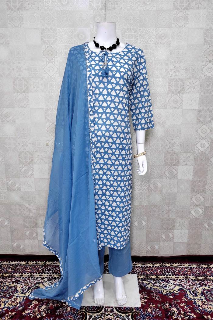 Sky Blue Color Casual wear Kurti With Pent and Dupatta