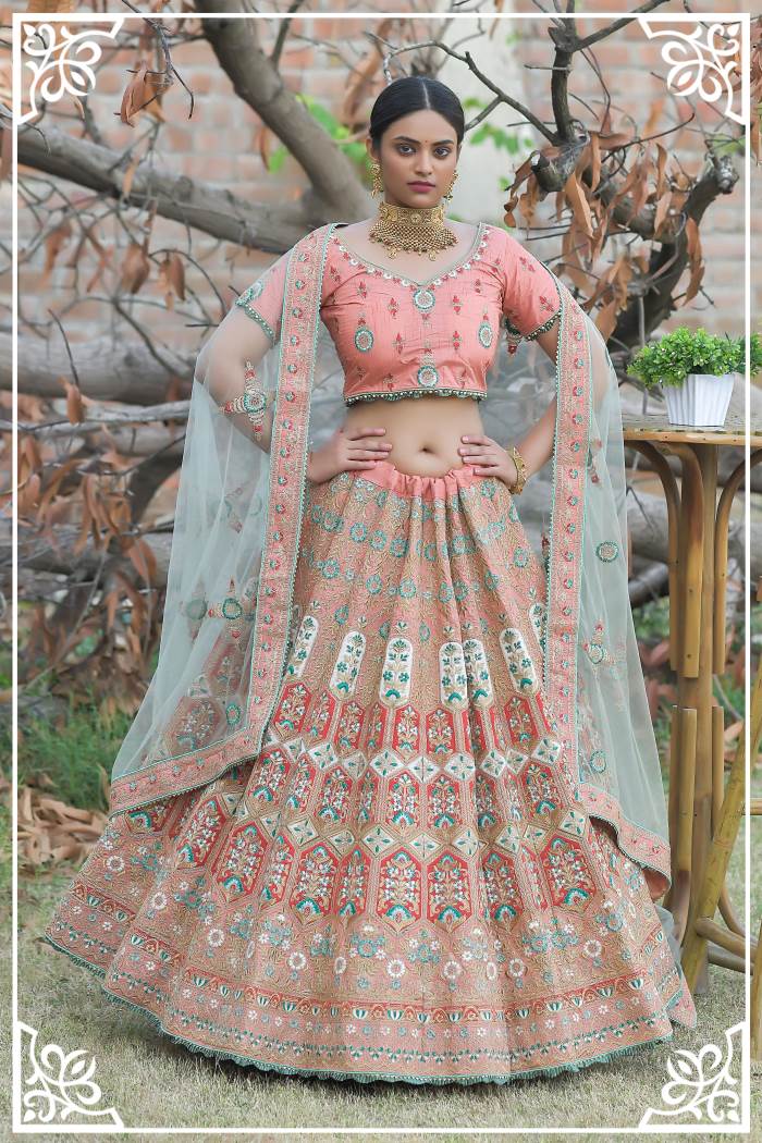 Pastel Peach Color Designer Semi-Stitched Lehenga Choli With Dupatta Pastel Peach Color Designer Semi-Stitched Lehenga Choli With Dupatta