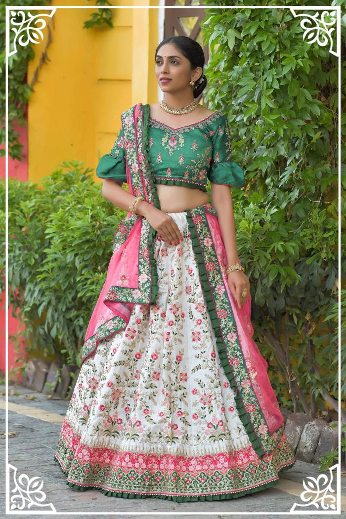 Green and White Color Combination Designer Semi-Stitched Lehenga Choli With Dupatta Green and White Color Combination Designer Semi-Stitched Lehenga Choli With Dupatta