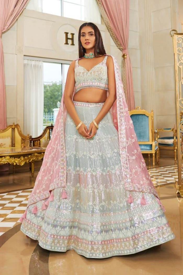 Sky Blue Color Wedding Collection Designer Lehenga Choli