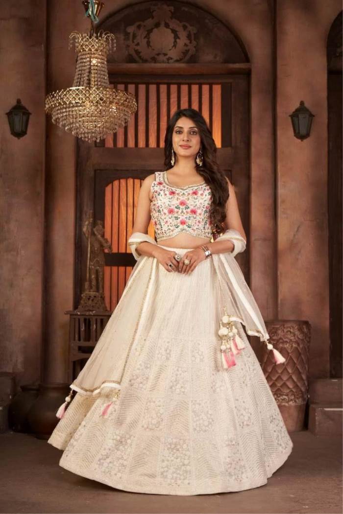 Cream Color Wedding Wear Designer Lehenga Choli