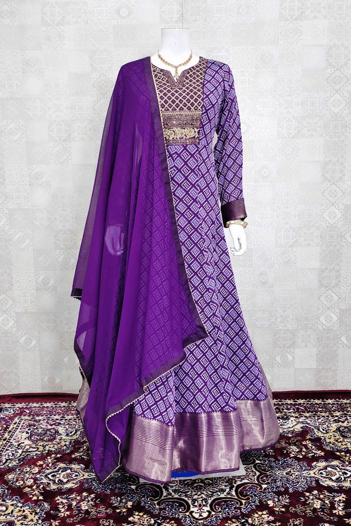 Purple Color Party Wear Designer Gown With Dupatta