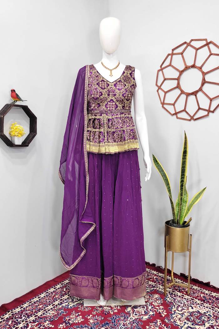 Purple Color Party Wear Designer Indo-Western Plazo Suit