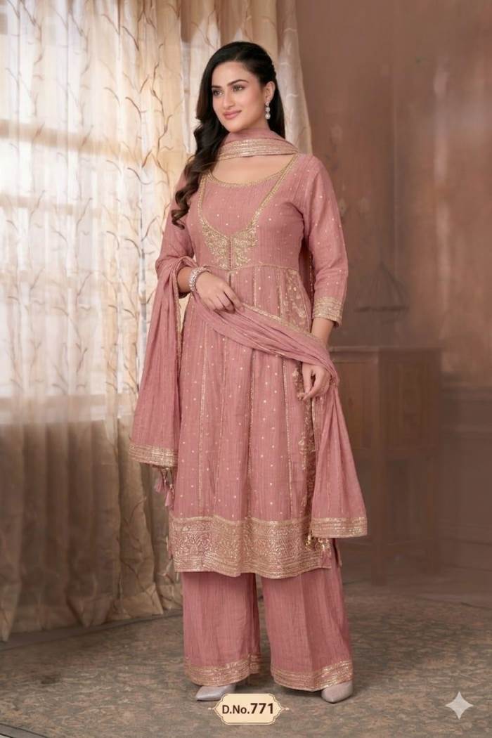 Peach Color Party Wear Designer Indo-Western Suit