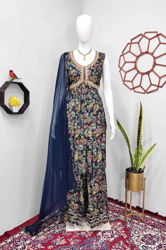 Blue Color Casual Wear Designer Kurti Set