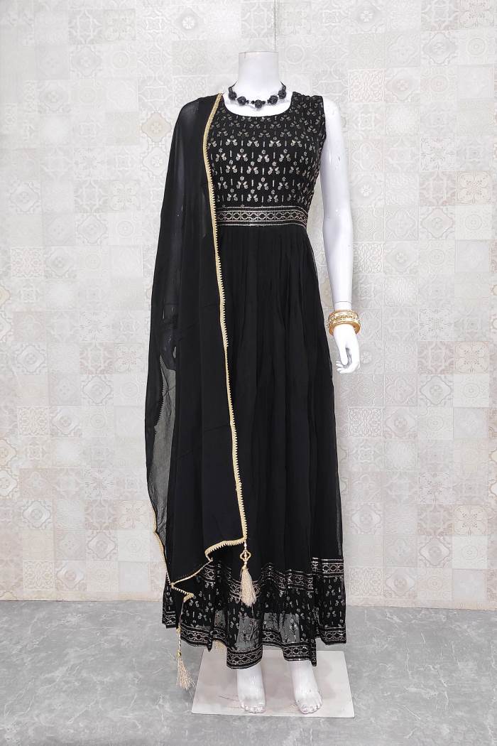 Black Color Party Wear Gown With Dupatta 