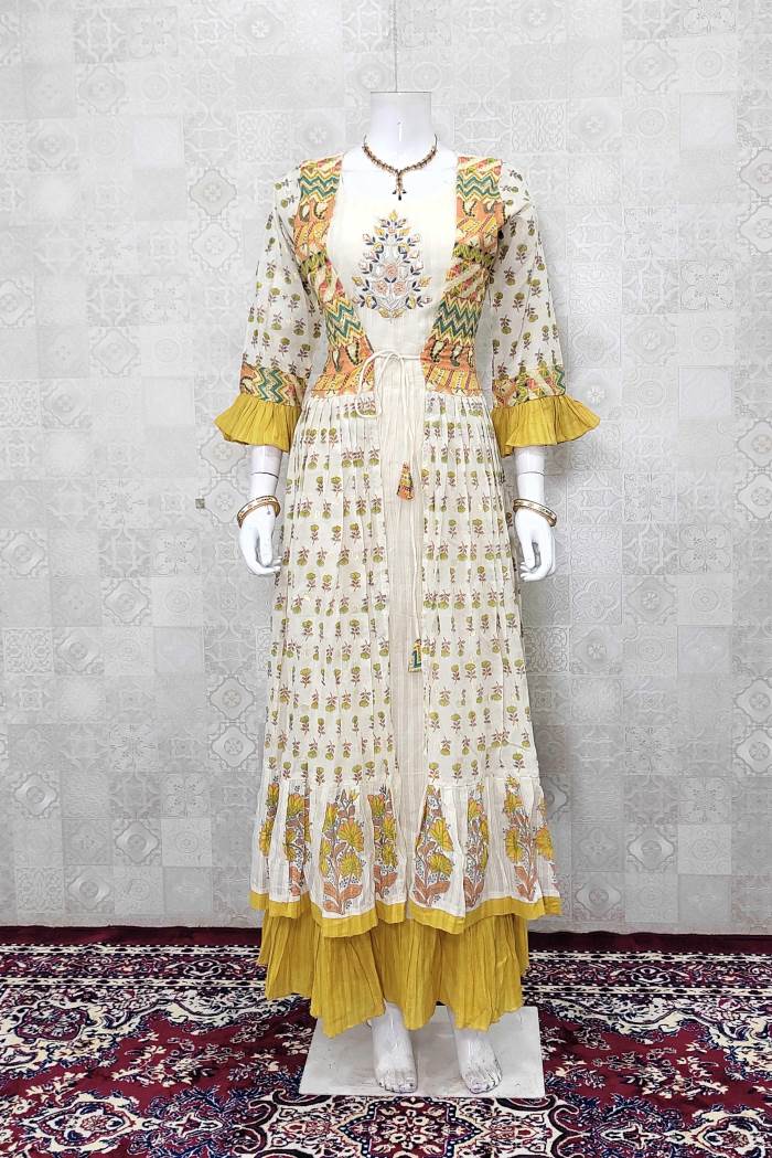 Yellow Color Casual Wear Designer Gown Kurti